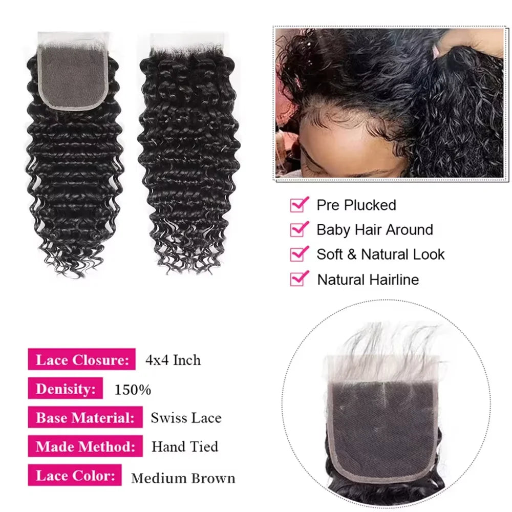 Brazilian Deep Wave Bundles With HD Lace Closure/Frontal